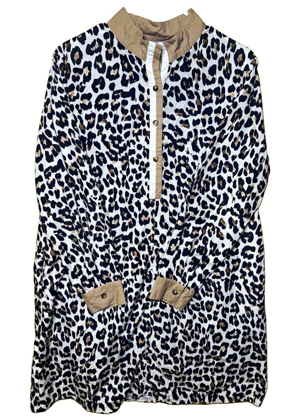 SHEIN Leopard Animal Print Shirt Dress Collared Long Sleeve Button Pockets L